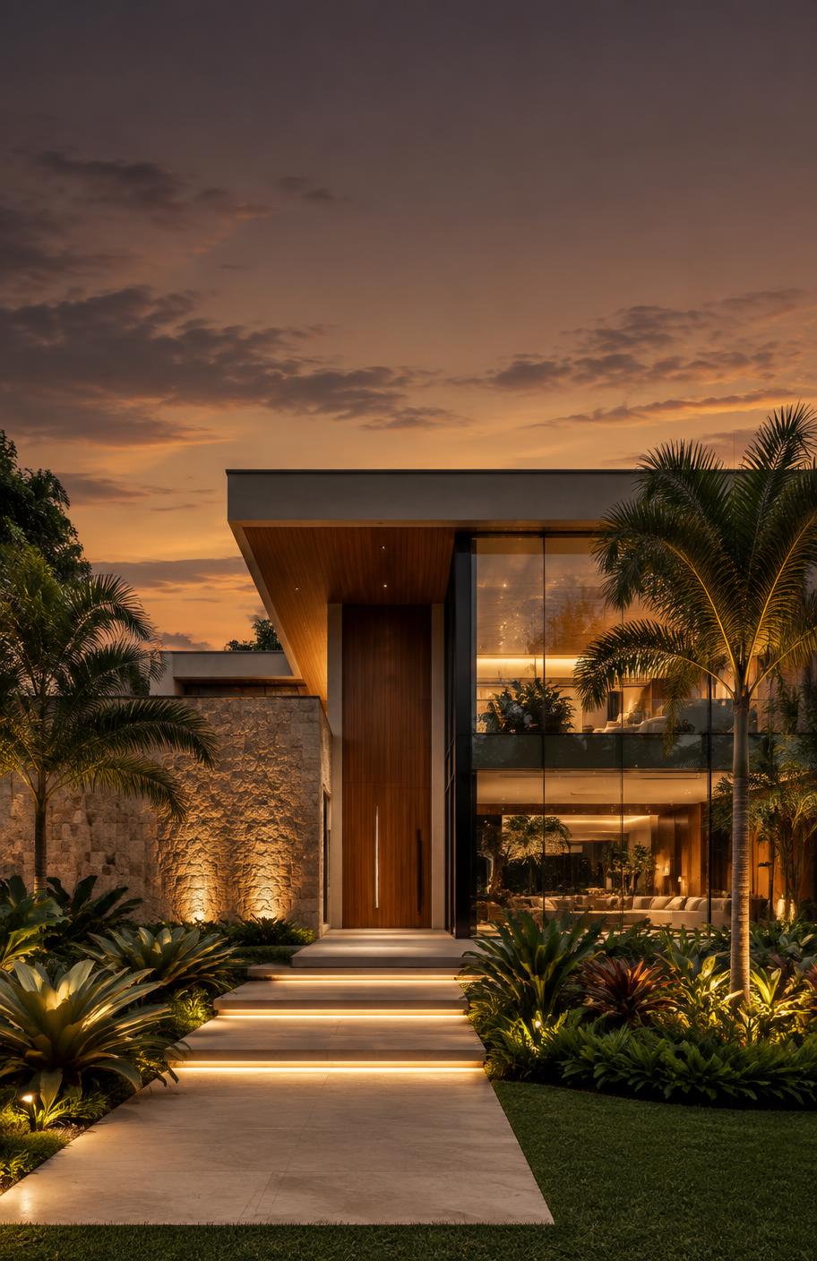 Residência contemporânea cercada por paisagismo